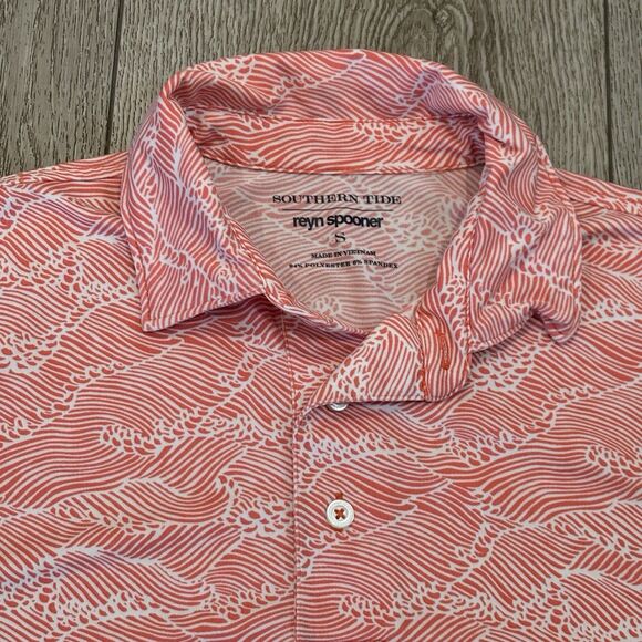 Southern Tide x Reyn Spooner Polo Mens Small Wave Print Performance Stretch - Picture 1 of 6